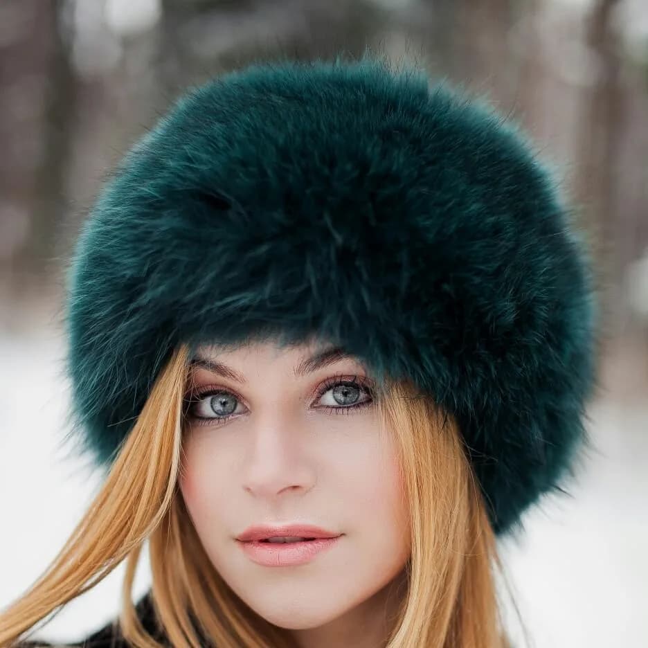 Opal green raccoon fur hat