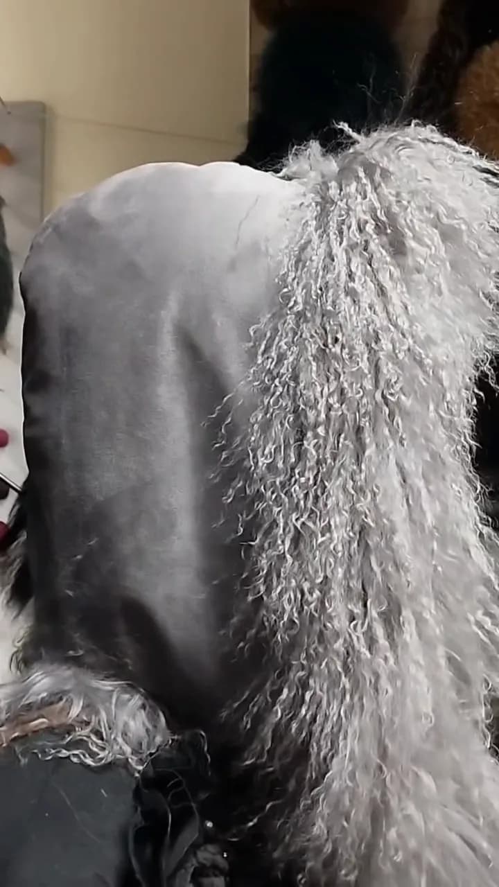 Grey reversible llama fur hood