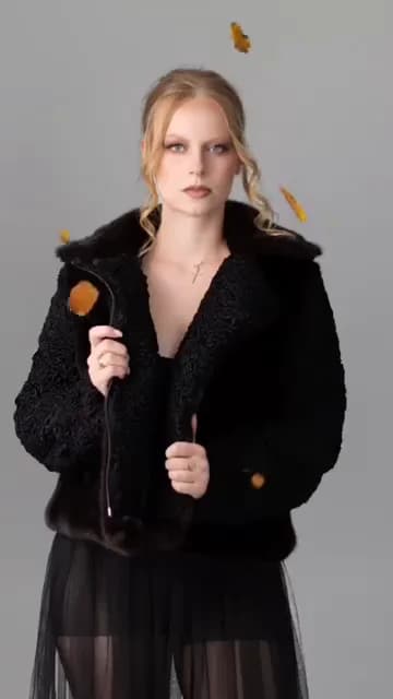 Black mink biker jacket with sheepskin sleeves and lining