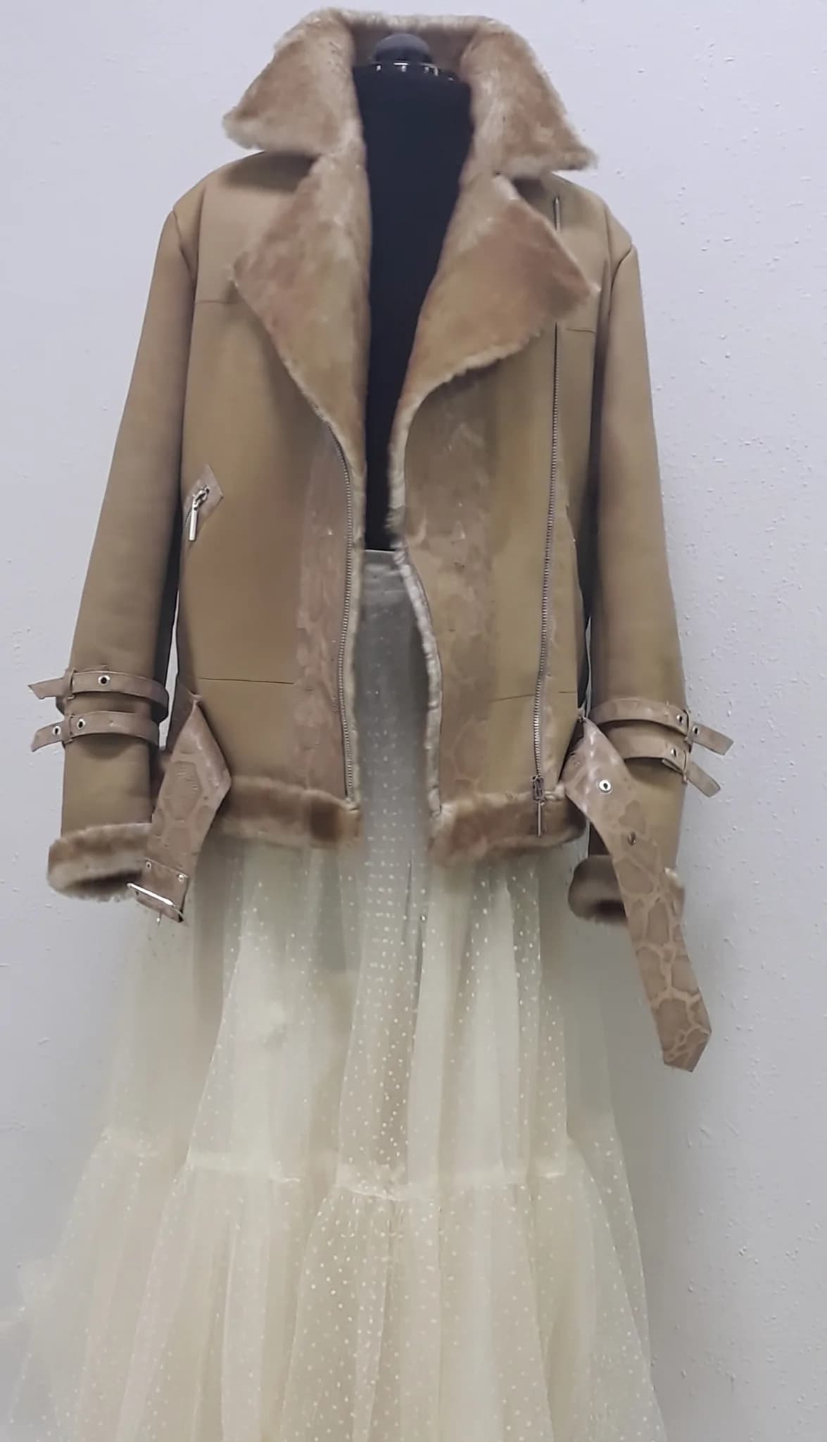 A men’s sheepskin coat becomes a women’s aviator jacket