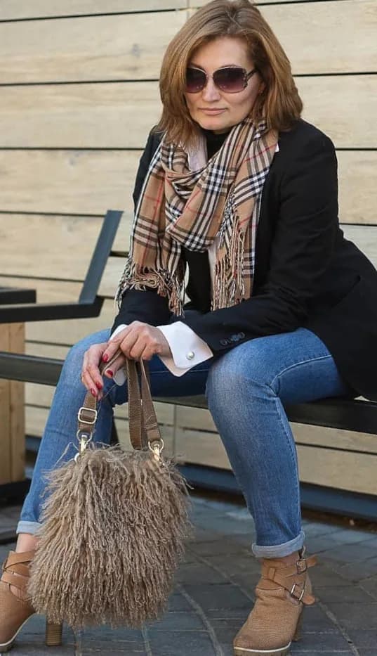 Grey beige llama fur bag