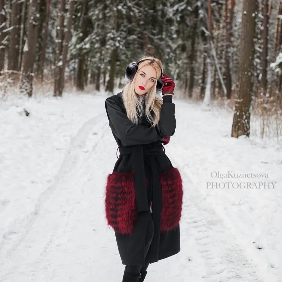 Cherry burgundy raccoon fur patch pockets