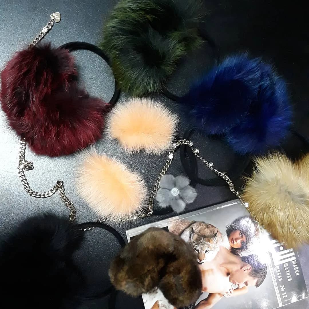 Dyed fox fur earmuffs